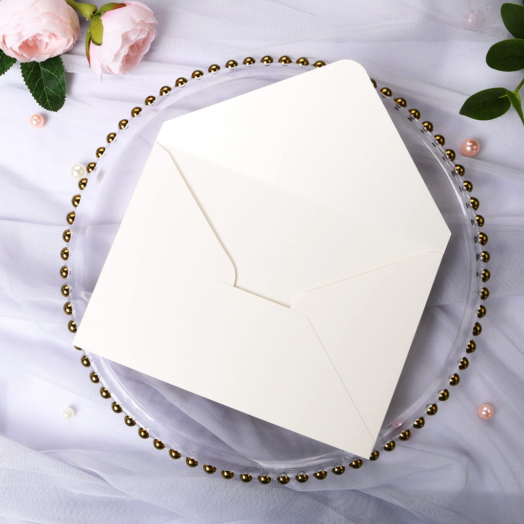 PONATIA 50PCS A7 Thick Shiny Ivory Envelopes, 5.25 x 7.5'' Ivory Wedding Envelopes, A7 Envelopes for Invitations, Perfect for 5x7'' Weddings, Invitation Cards, Christmas Gift Cards Envelopes