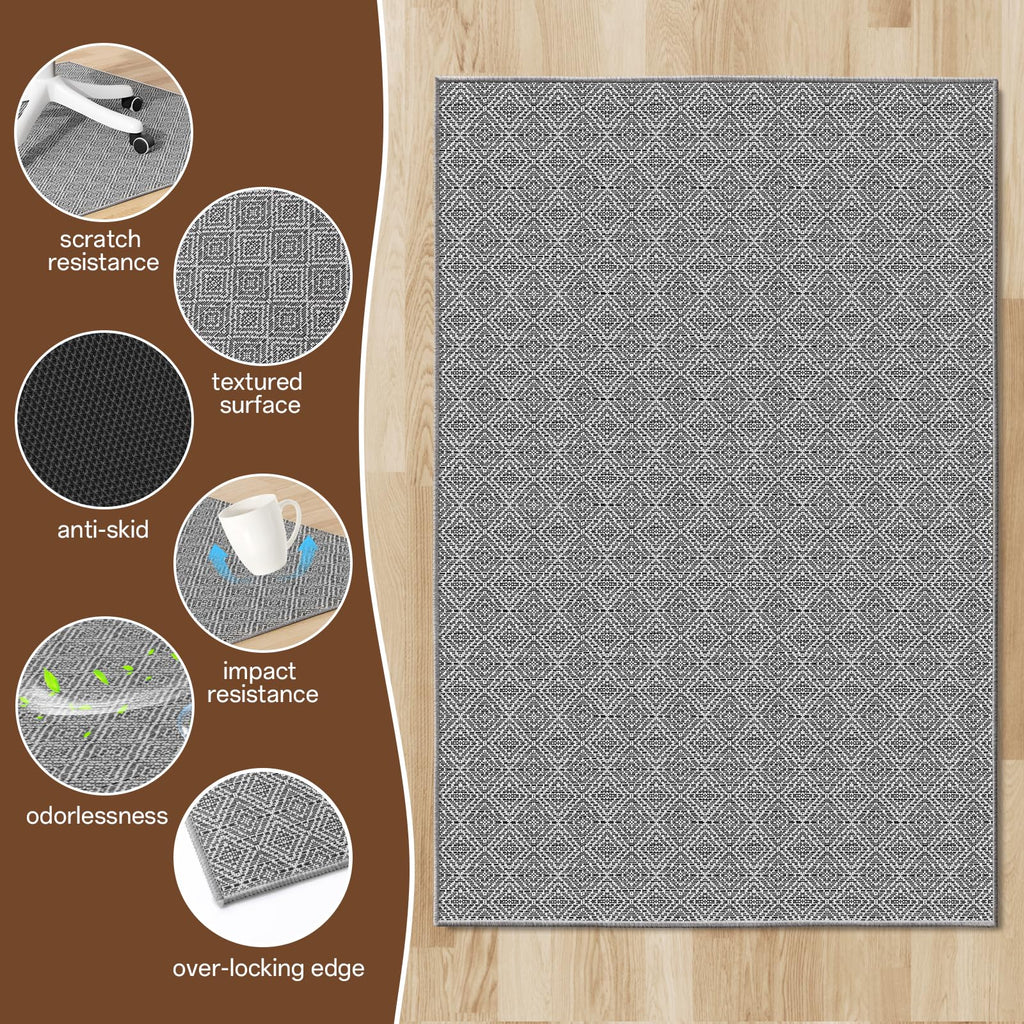 KMAT Office Chair Mat, 36x48in Heavy Duty Hardwood/Tile Floor Protector, Floor Mat Computer Desk Mat for Rolling Chairs, Work, Study, Office, Grey