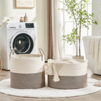 KAKAMAY Large Blanket Basket (20"x13"),Woven Baskets for storage Baby Laundry Hamper, Cotton Rope Blanket Basket for Living Room, Laundry, Nursery, Pillows, Baby Toy chest (White/Beige)