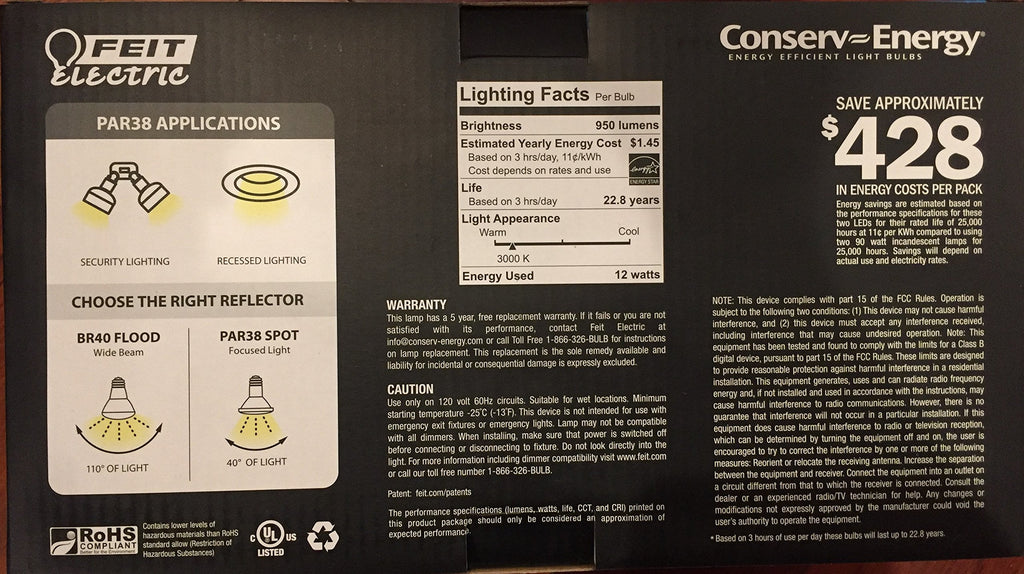 Feit PAR38 Spot Dimmable LED Light Bulb 2-Pack