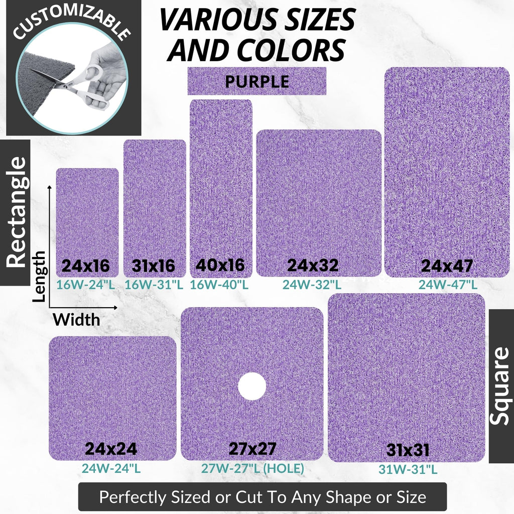 Square Shower Mat - Non Slip Shower Mats for Inside Shower - Extra Large 31x31 Shower Floor Mat Non Slip - Square Bath Mat for Shower - Secure Anti Slip Loofah Shower Bath Mat (31x31 Purple)