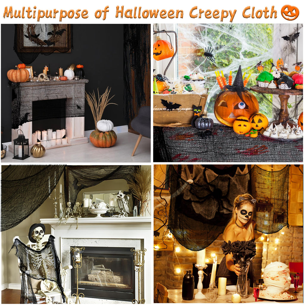 Xgunion Halloween Creepy Cloth 6PCS 30×72inch Black Halloween Cloth Decor Halloween Decoration Spooky Creepy Gauze Cloth for Halloween Party Outdoor Indoor Decorations