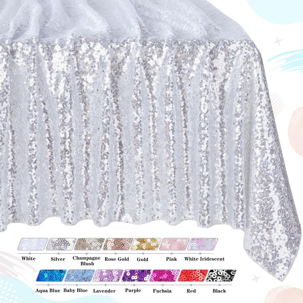 QueenDream Sequin Tablecloth 60x102 Inch Silver Tablecloth Christmas Glitter Tablecloth 6ft for Baby Shower Party Christmas Decorations