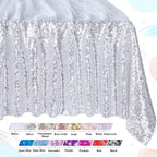 QueenDream Sequin Tablecloth 60x102 Inch Silver Tablecloth Christmas Glitter Tablecloth 6ft for Baby Shower Party Christmas Decorations