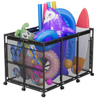 POOLHOUR Pool Float Storage – XXL Large Outdoor Pool Toy Storage Organizer for Pool Noodles, Toys, Floats, Balls,Equipment, Mesh Rolling Storage Organizer Bin, Black