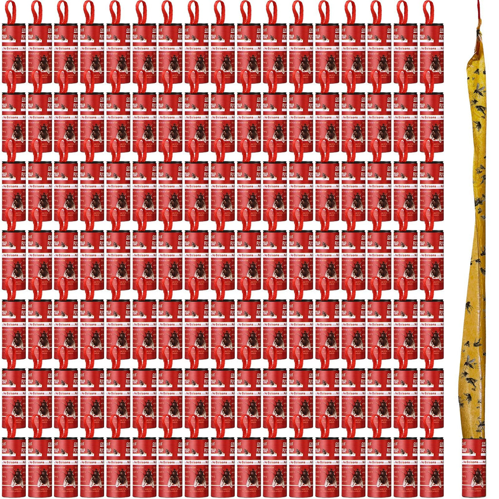 Qualirey 160 Pack Fly Strips Sticky Fly Trap Indoor Outdoor Hanging Fly Ribbon Tape Paper Flying Insect Trap Gnat Killer Traps for Fruit Flies, Bug, Insect, Pest (Red)