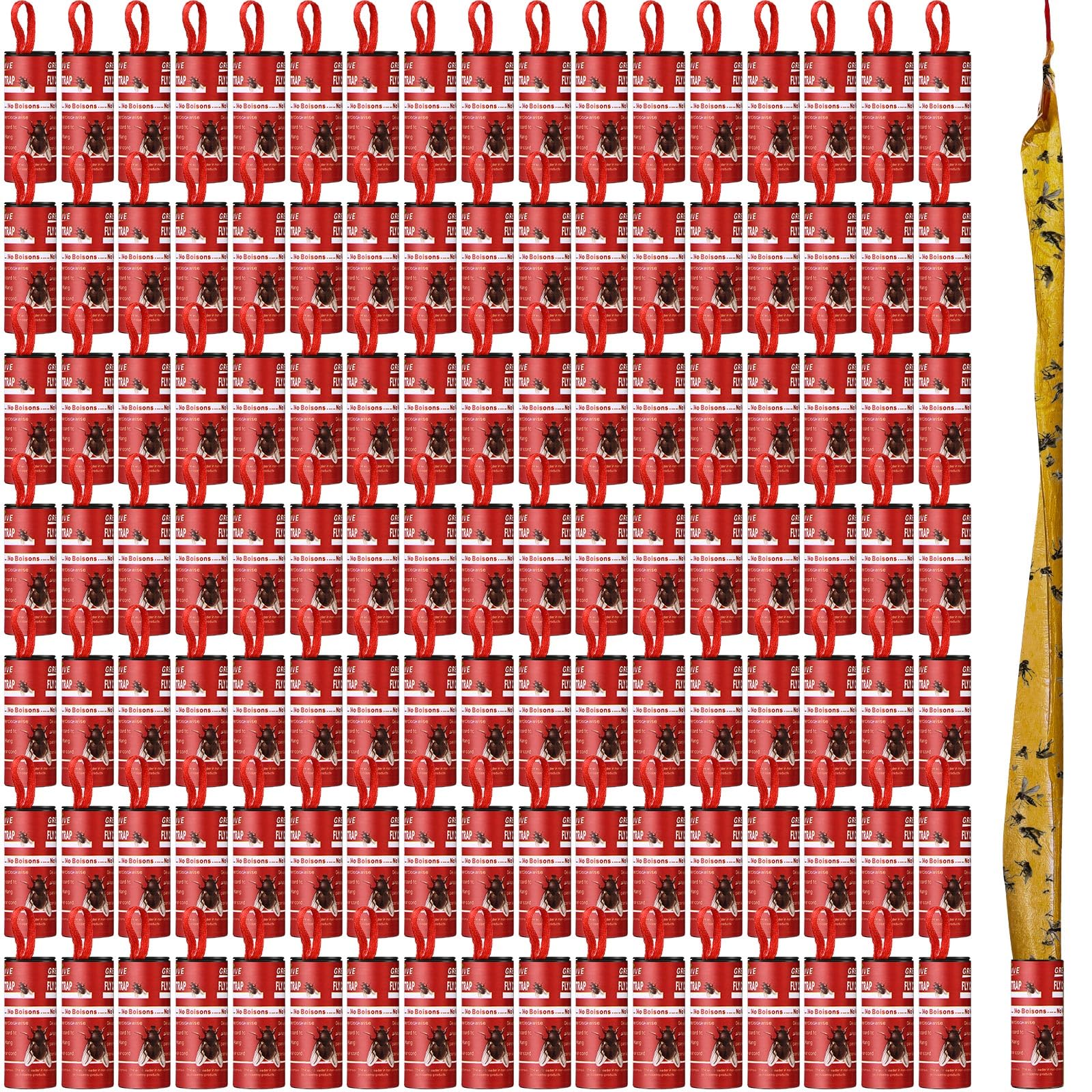 Qualirey 160 Pack Fly Strips Sticky Fly Trap Indoor Outdoor Hanging Fly Ribbon Tape Paper Flying Insect Trap Gnat Killer Traps for Fruit Flies, Bug, Insect, Pest (Red)