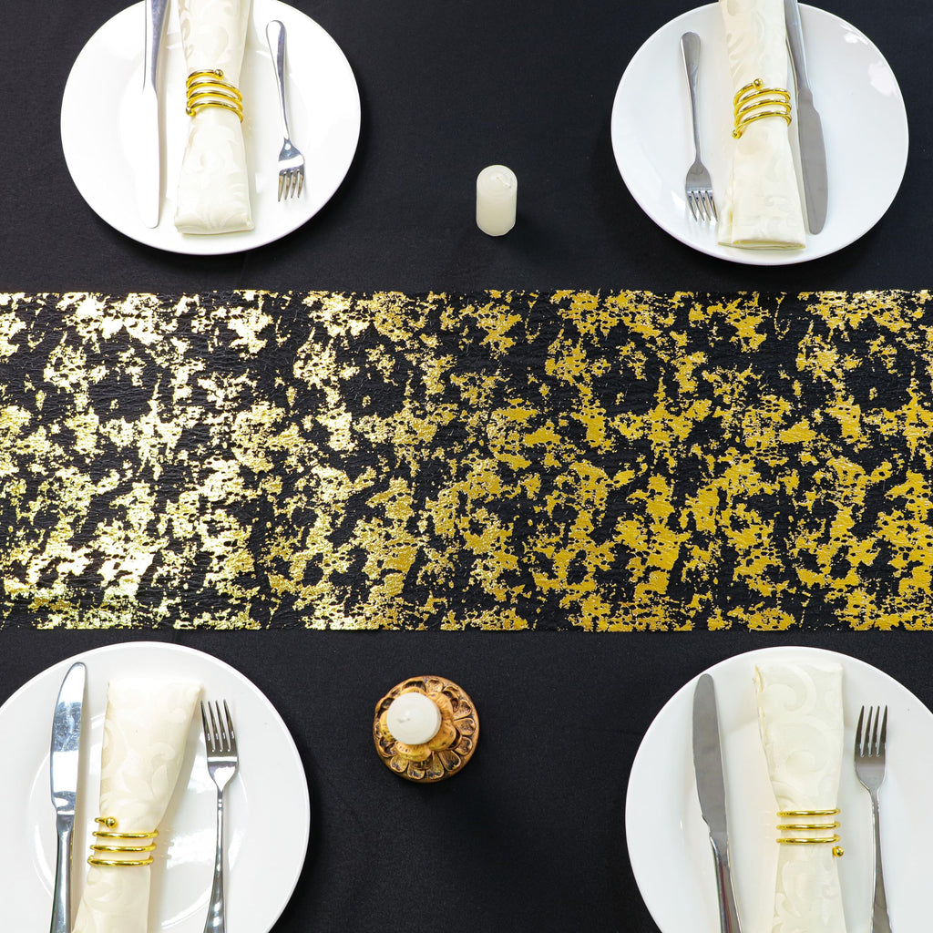 Snowkingdom 2 Pcs Black and Gold Table Runner 108 Inch X2 Sparkly Golden Metallic Table Centerpieces Foil Runners Decorations Glitter for Party Wedding Birthday Christmas Thanksgiving Anniversary