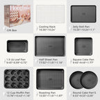 HONGBAKE 9-Piece Baking Pans Set Nonstick, Stackable Non Toxic Bakeware Sets with Diamond Texture, Oven Pan Set for Cooking, Includes Cookie Sheet with Rack, Cake Pan, Roasting Pan, Muffin Tin, Gray