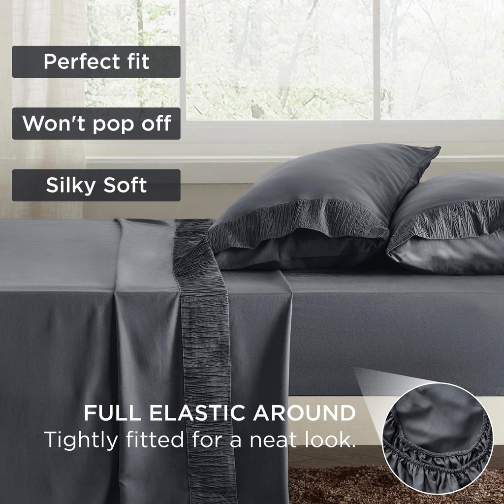 Bedsure Queen Sheets Grey - Soft Sheets for Queen Size Bed, 4 Pieces Hotel Luxury Queen Sheet Set, Easy Care Polyester Microfiber Cooling Bed Sheet Set