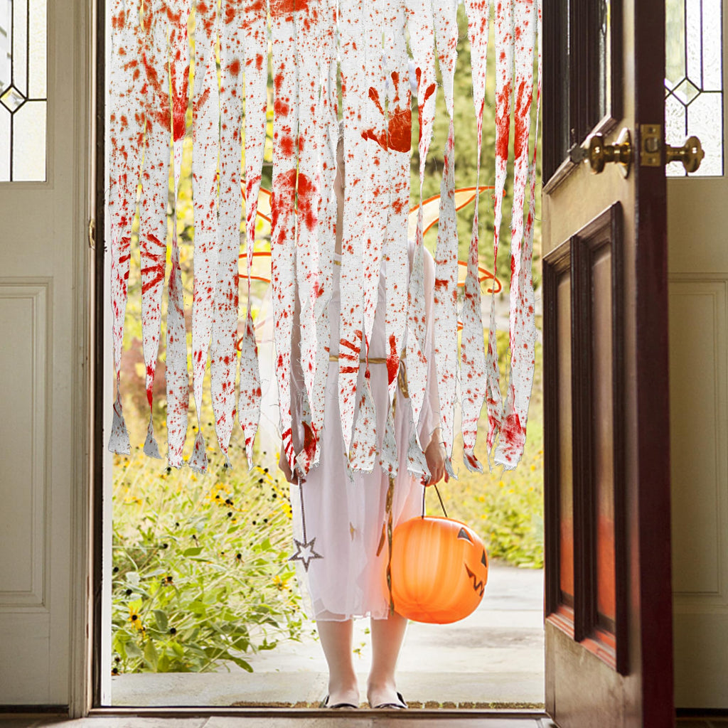 Watayo 5 Pcs Halloween Door Curtain Decorations - 65 x 39 Inch Bloody Handprint Doorway Curtain - Scary Creepy Curtain Cloth for Halloween Party Haunted House Decoration