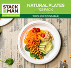 100% Compostable 9 Inch Heavy-Duty [125-Pack] Eco-Friendly Disposable White Bagasse Plate, Made of Natural Sugarcane Fibers - 9" Biodegradable Paper Plates by Stack Man