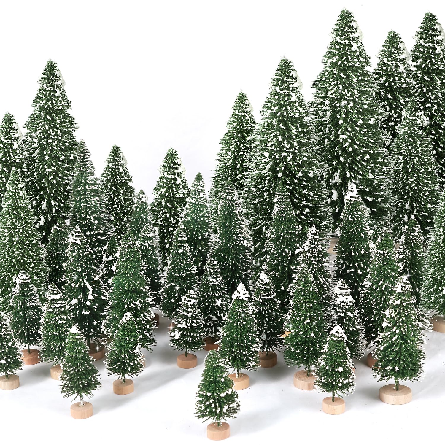 30Pcs Mini Christmas Trees Artificial Christmas Tree Bottle Brush Trees with Wooden Base for Christmas Decor Christmas Party Home Table Craft Decorations(Green-A)