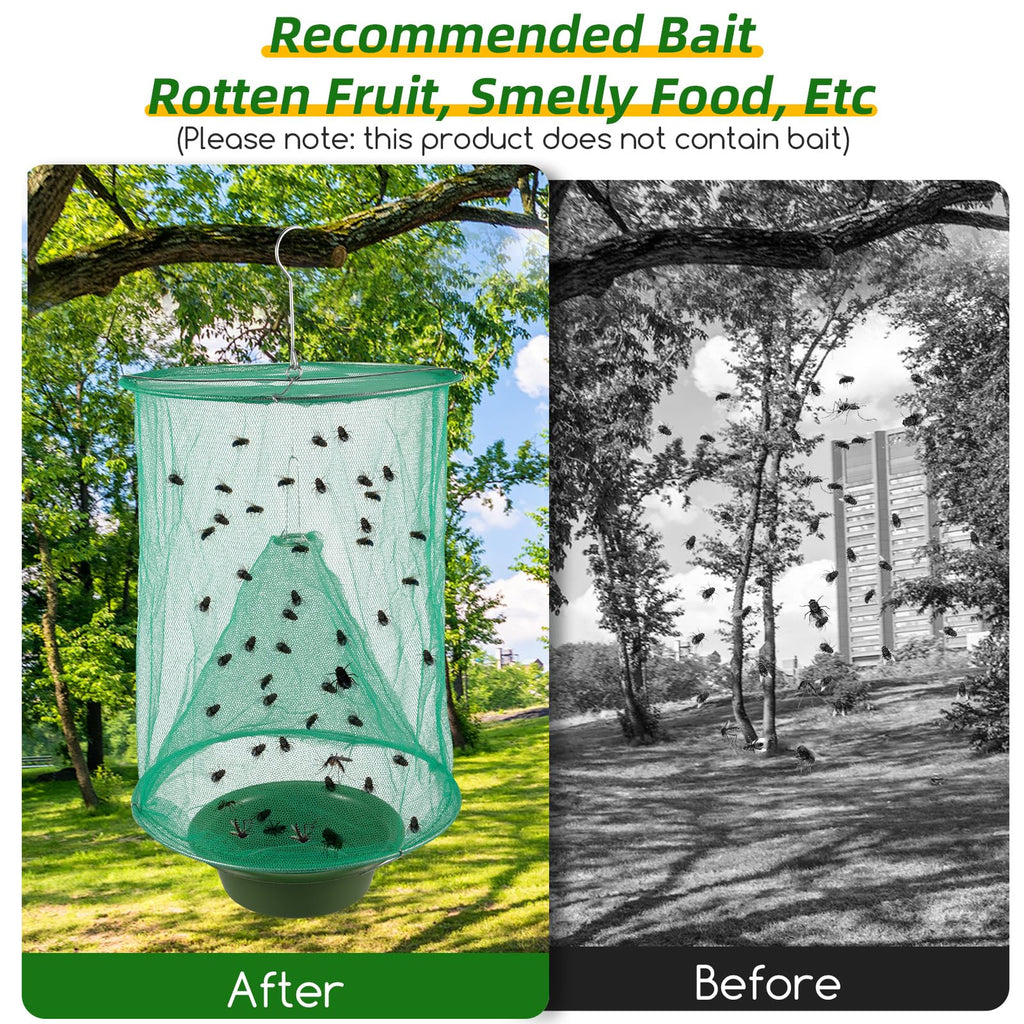 Ranch Fly Traps Outdoor Hanging Stable Fly Trap Reusable Fly Killer Cage Fly Catcher Bag with Bait Tray,Fly Repellent for Outdoor and Indoor Hanging Farms,Stable,Garden,Orchard,Park (12 Pack)