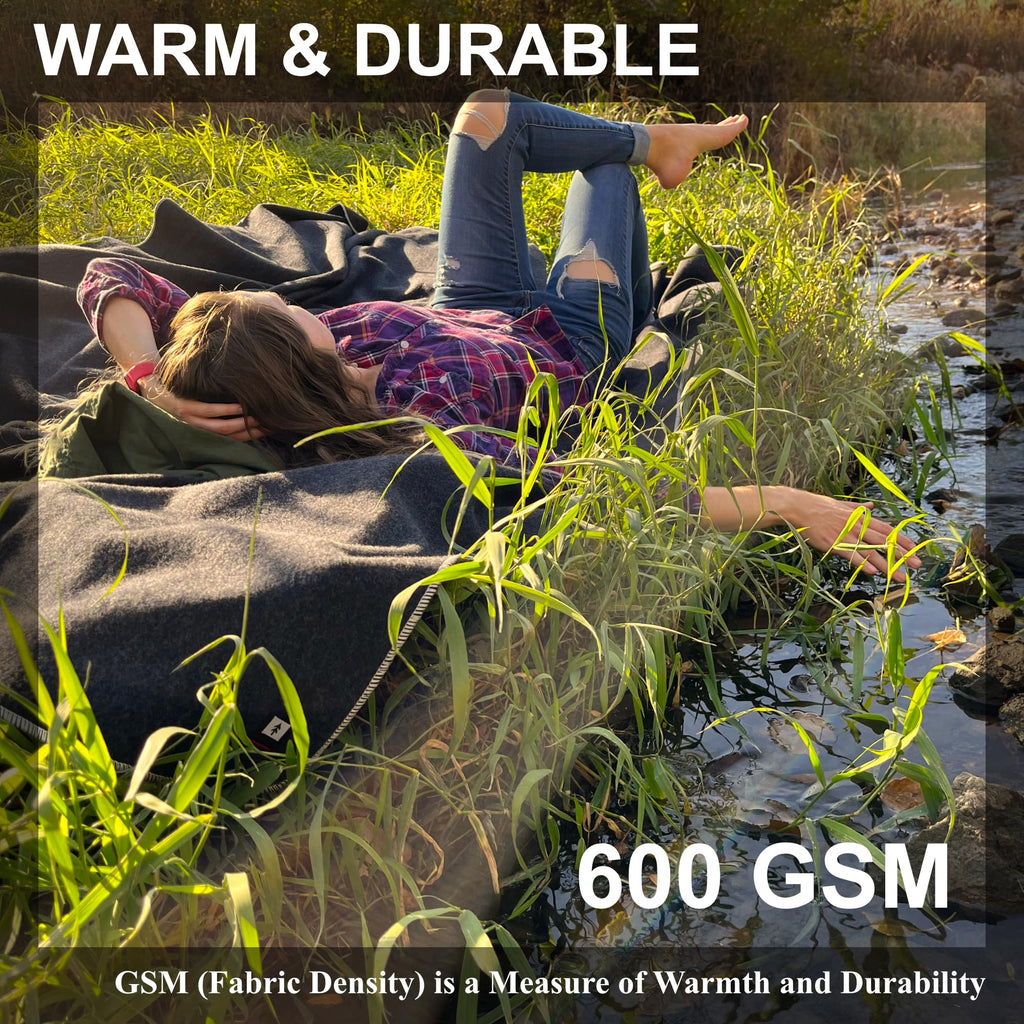 EKTOS 100% Wool Blanket, 90" x 66", Camping Blanket, Wool Blanket Military Surplus (Charcoal, Twin Size)