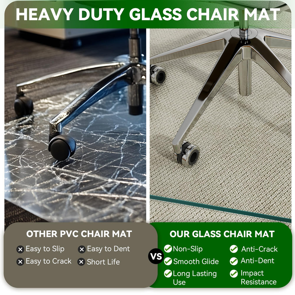 BesWin Glass Office Chair Mat, Tempered Glass Floor Mats for Carpet Floor, Heavy Duty Hard Glass Desk Chair Mat for Home or Office, Anti-Slip & Easy Glide - 36" x 46"