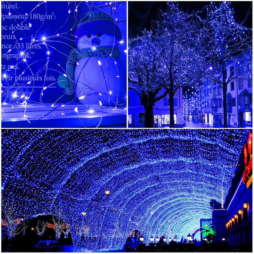 YAOZHOU Solar Christmas String Lights Blue Outdoor Waterproof 100 LED（2 Pack） 8 Modes Copper String Lights Fairy Lights for Valentine's Day Garden, Patio, Fence, Balcony, Outdoors(blue 2pcs