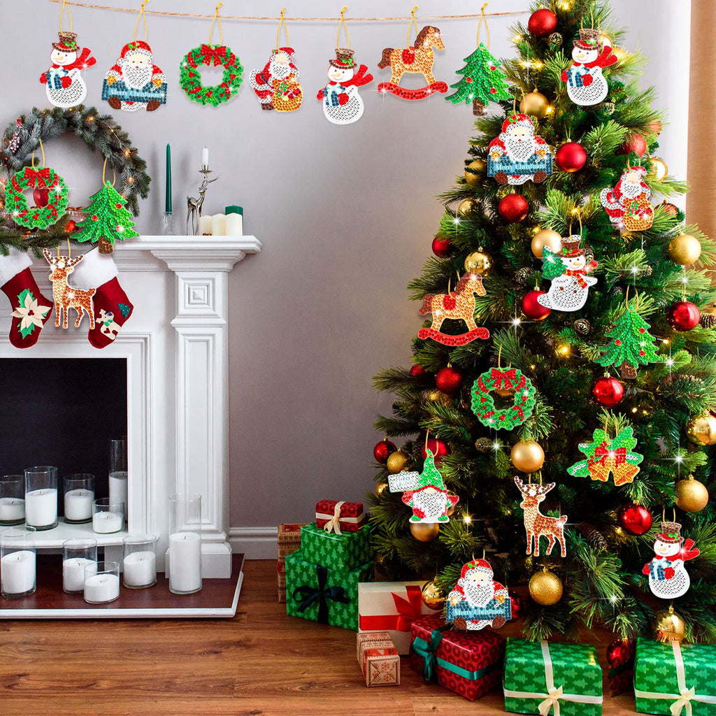 Jetec 20 Pcs Christmas DIY Diamond Key Chain Ornaments Diamond Painting Keychain for Christmas Party Decoration (Cute Style)