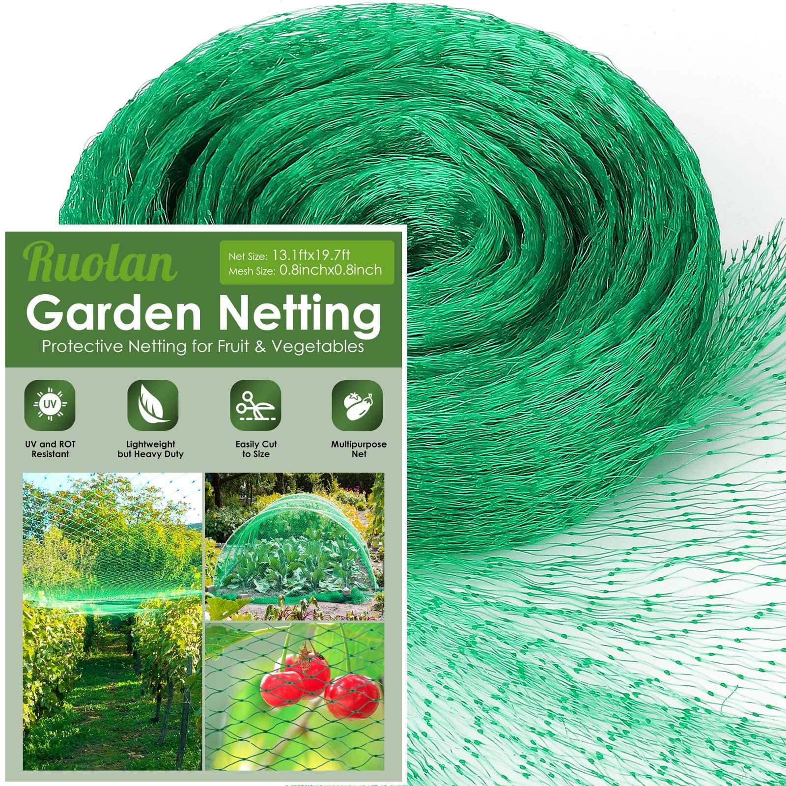Ruolan Bird Netting for Garden Protect Vegetable Plants and Fruit Trees13X20Ft,Plastic Trellis Netting for Birds, Deer,Squirrels and Other Animals