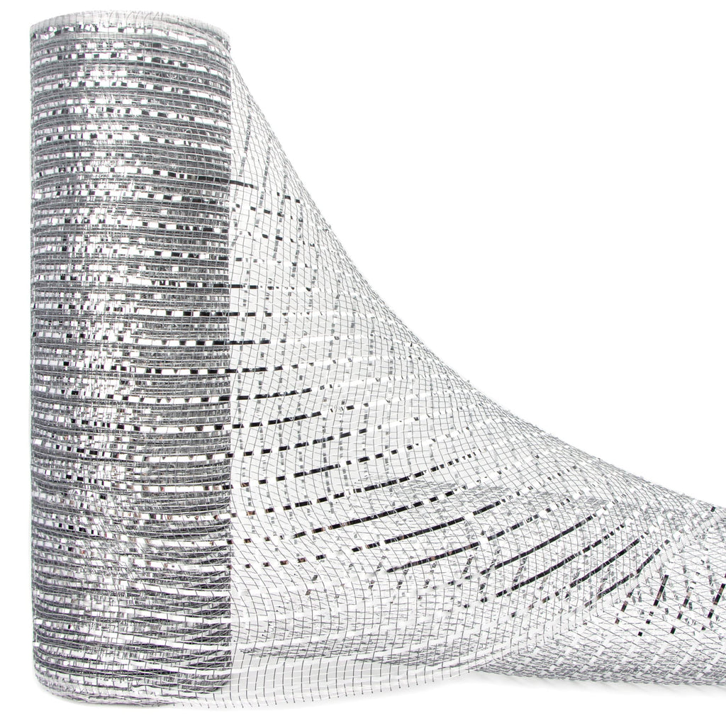 Ribbli Lt. Silver Metallic Mesh Ribbon,10 inch x 30 feet(10Yard), Silver with Silver Foil, Christmas Ribbon for Wreath Swags and Christmas Tree Decoration