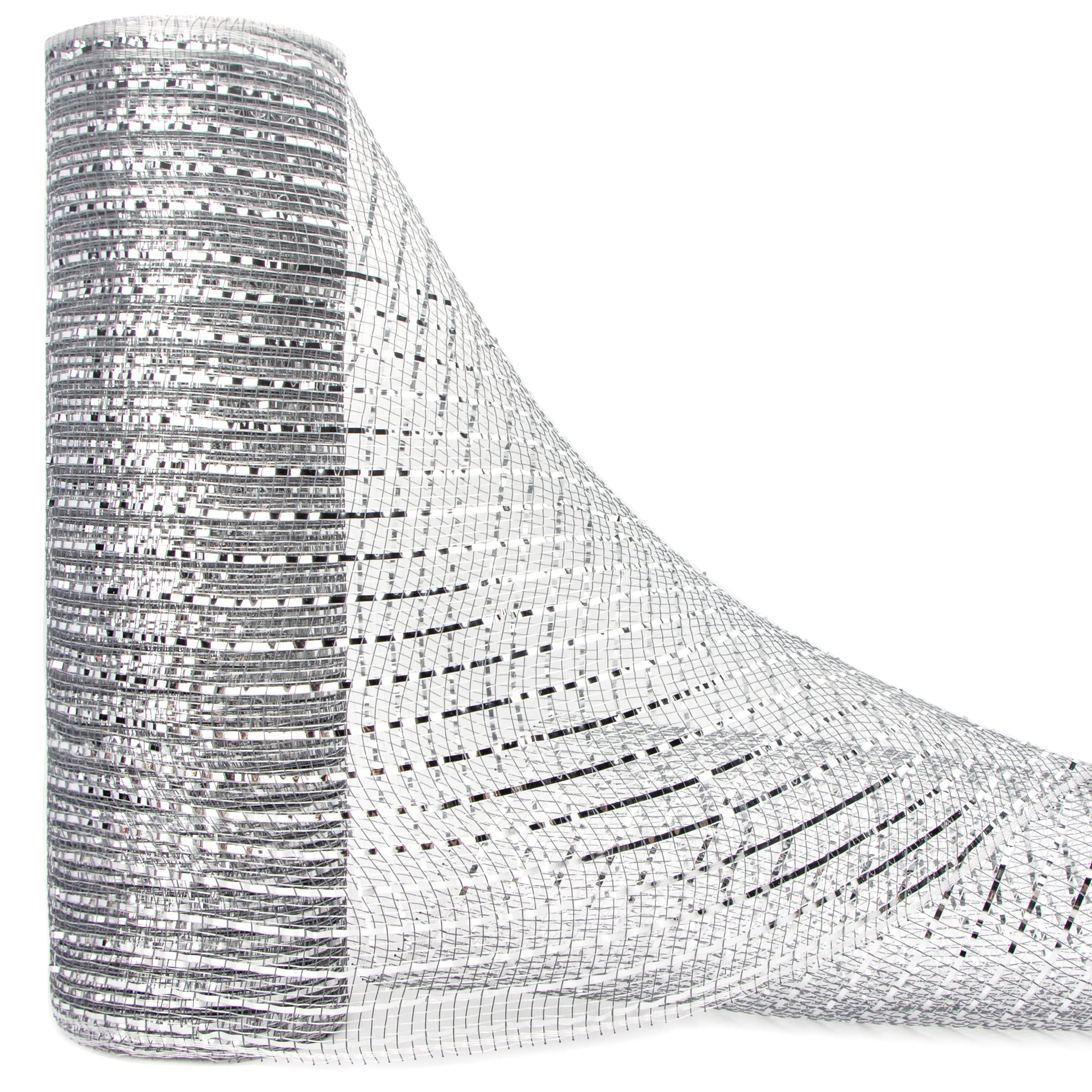 Ribbli Lt. Silver Metallic Mesh Ribbon,10 inch x 30 feet(10Yard), Silver with Silver Foil, Christmas Ribbon for Wreath Swags and Christmas Tree Decoration