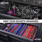 WORKPRO Magnetic Socket Organizer Set, 6-Piece Socket Holder Set Includes 1/4", 3/8", 1/2" Drive Metric SAE Socket Trays, Holds 143 Pieces Sockets, Christmas Gift for Men(Socket not Included)