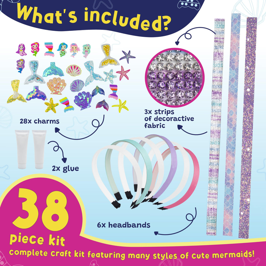 PURPLE LADYBUG Mermaid Headband Making Kit - Mermaid Hair Accessories for Girls 6-8 Years Old - DIY Hair Kit for Girls - Mermaid Crafts for Girls Ages 6-8, Stocking Stuffers for Girls Christmas Gifts