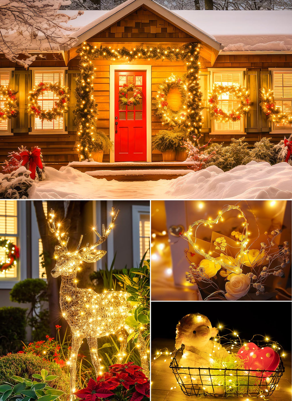 66Ft 200 LED Outdoor String Lights, Warm White Fairy Lights Battery Operated with Remote, Twinkle Lights for Bedroom Patio Party Christmas Decoration