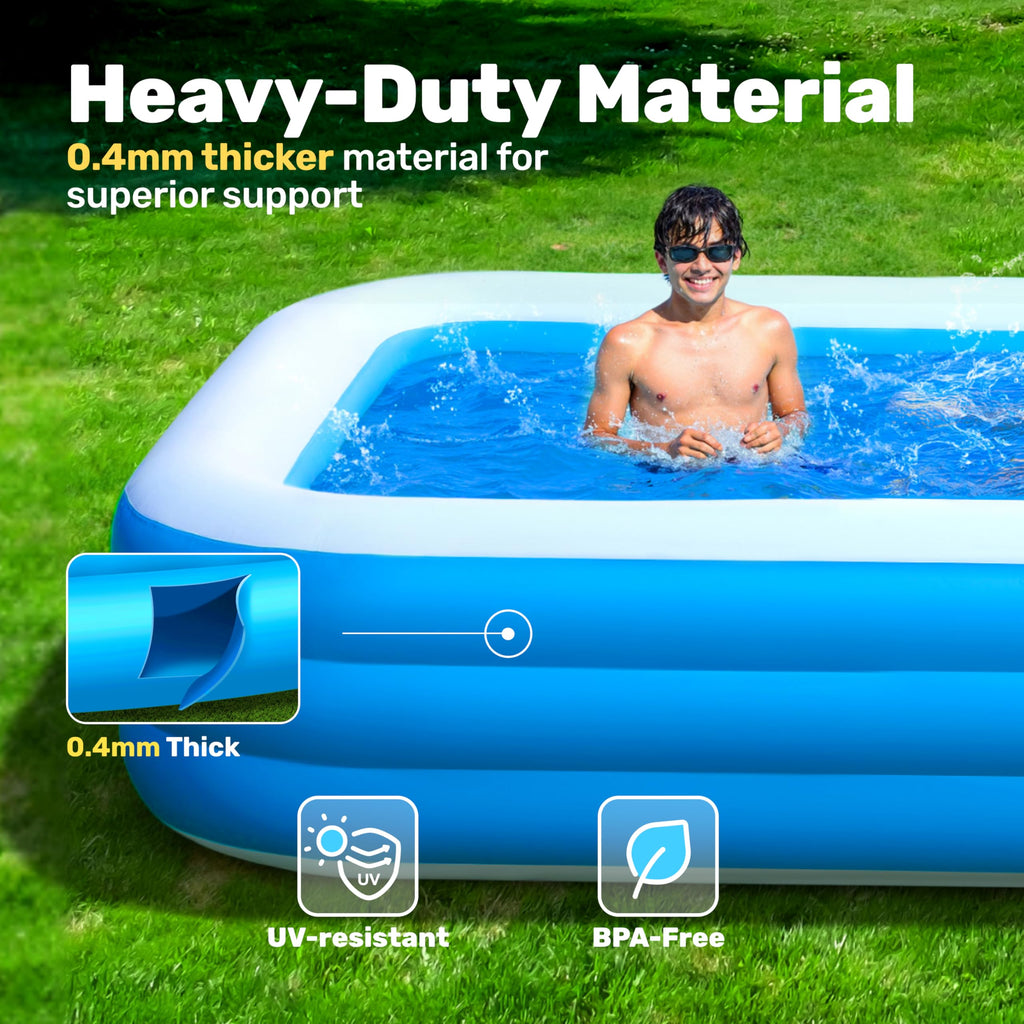 SLOOSH Inflatable Pool for Adults with Seats, 120" x 72" x 22" Full-Sized Blow Up Durable Thickened Above Ground Family Pool, Large Swimming Pools for Backyard Garden Lawn Summer Water Party, Blue