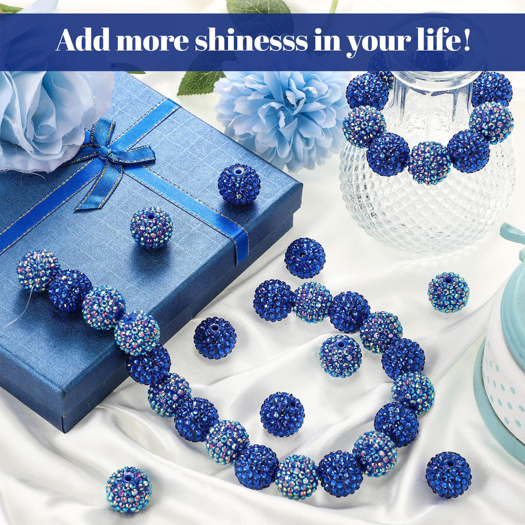 Loetere 40 Pcs 20mm Rhinestone Beads Crystal Round Disco Ball Beads Bulk Chunky Bubblegum Beads Charms for Christmas DIY Pens Making Jewelry Supplies Craft European Style Bracelets (Dark Blue)