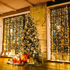 Twinkle Star 300 LED Window Curtain String Light for Christmas Wedding Party Home Garden Bedroom Outdoor Indoor Wall Decorations (Warm White)