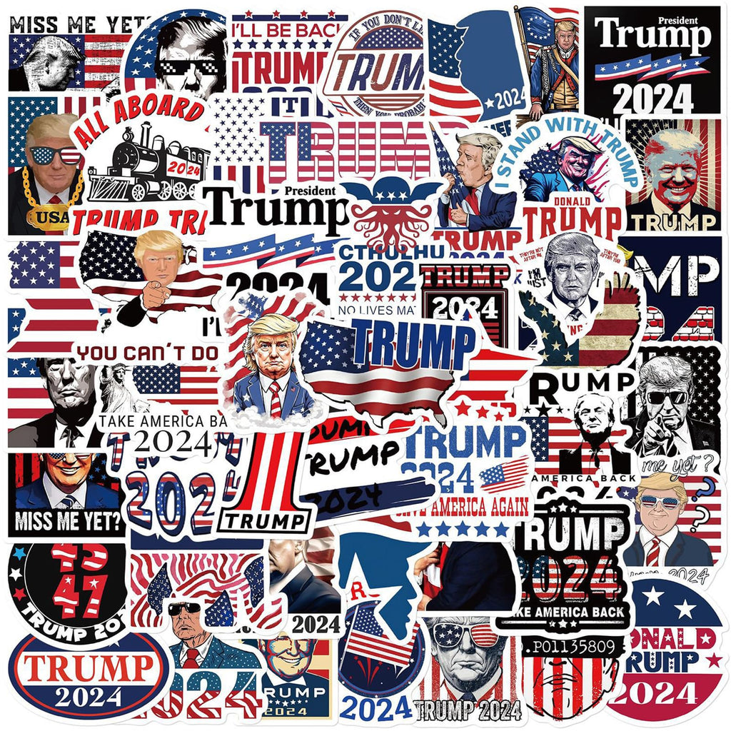 American Trump 2024 Stickers 50pcs Pack, Funny USA Presidential Election Stickers for Laptop Water Bottles Car Phone Truck Motorcycle Notebook Bike Bumper Luggage (2024Trump)