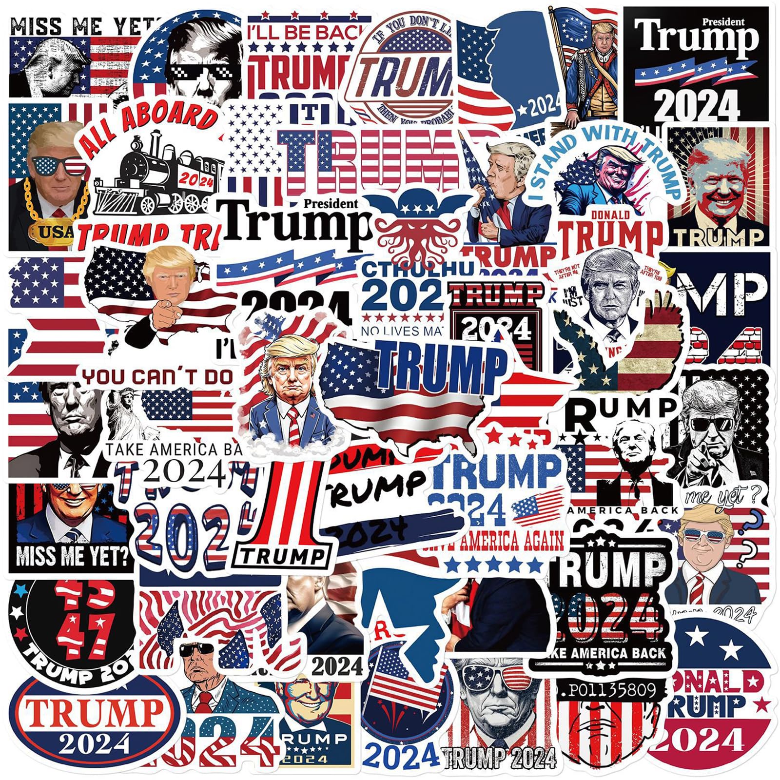 American Trump 2024 Stickers 50pcs Pack, Funny USA Presidential Election Stickers for Laptop Water Bottles Car Phone Truck Motorcycle Notebook Bike Bumper Luggage (2024Trump)