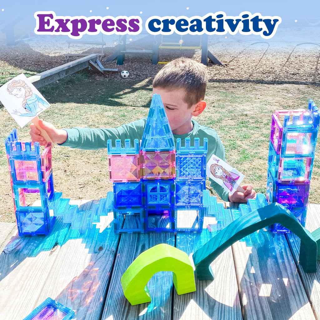 Frozen Toys for Girls Magnetic Tiles 102pcs with 2 Stairs 2 Dolls Princess Castle Building Toys Girls Toys Age 4-5 6-8 Magnetic Blocks Birthday Xmas Gifts for Girls Toys for 3 4 5 6 7 8+ Year Old