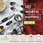 Spring Chef Stainless Steel Magnetic Measuring Spoons Set with Strong N45 Magnets, Heavy Duty Metal Kitchen Gadgets for Baking & Cooking, Fits in Most Kitchen Spice Jars, Set of 8 with Leveler, Black