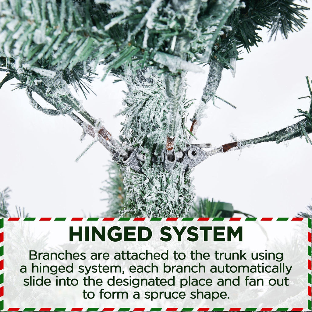 Yaheetech 4.5ft Pre-lit Artificial Christmas Tree with Incandescent Warm White Lights, Snow Flocked Full Prelighted Xmas Tree with 340 Branch Tips, 150 Incandescent Lights & Foldable Stand, White