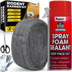 [Upgraded] Rodent Barrier Kit, Steel Wool Included PU Spray Foam Hole Filler for Mice Control 3.2"x7.5’ Rodent Control Fill Fabric, Gloves, Scissors,Gap Blocker in Hole Pipeline Vent in House, Garage