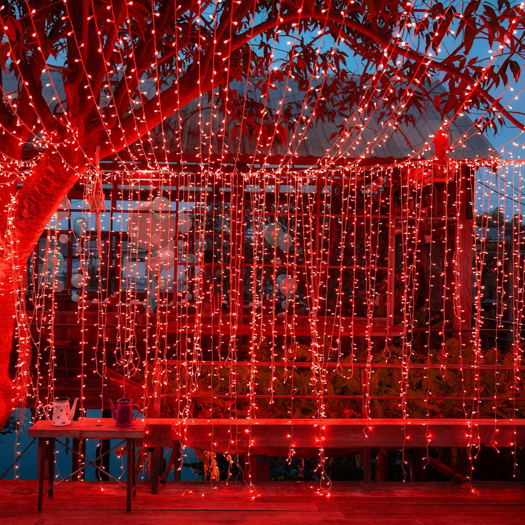Twinkle Star 300 LED Window Fairy Curtain String Lights, 8 Modes Fairy Lights for Halloween Christmas Bedroom Wedding Party Home Garden Outdoor Indoor Wall Decorations, Red
