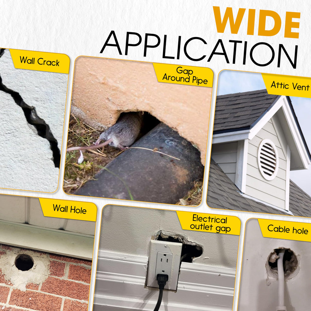 [Upgraded] Rodent Barrier Kit, Steel Wool Included PU Spray Foam Hole Filler for Mice Control 3.2"x7.5’ Rodent Control Fill Fabric, Gloves, Scissors,Gap Blocker in Hole Pipeline Vent in House, Garage