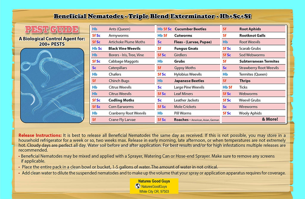 NaturesGoodGuys Live Beneficial Nematodes - 15 Million Hb+Sc+Sf - Kills Over 200 Different Species of Soil Dwelling and Wood Boring Insects.