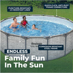 Bestway Steel Pro MAX 14' x 48" Above Ground Pool, Round Metal Frame Outdoor Swimming Pool Set with Filter Pump, Ladder, and Cover, Gray Stone Print