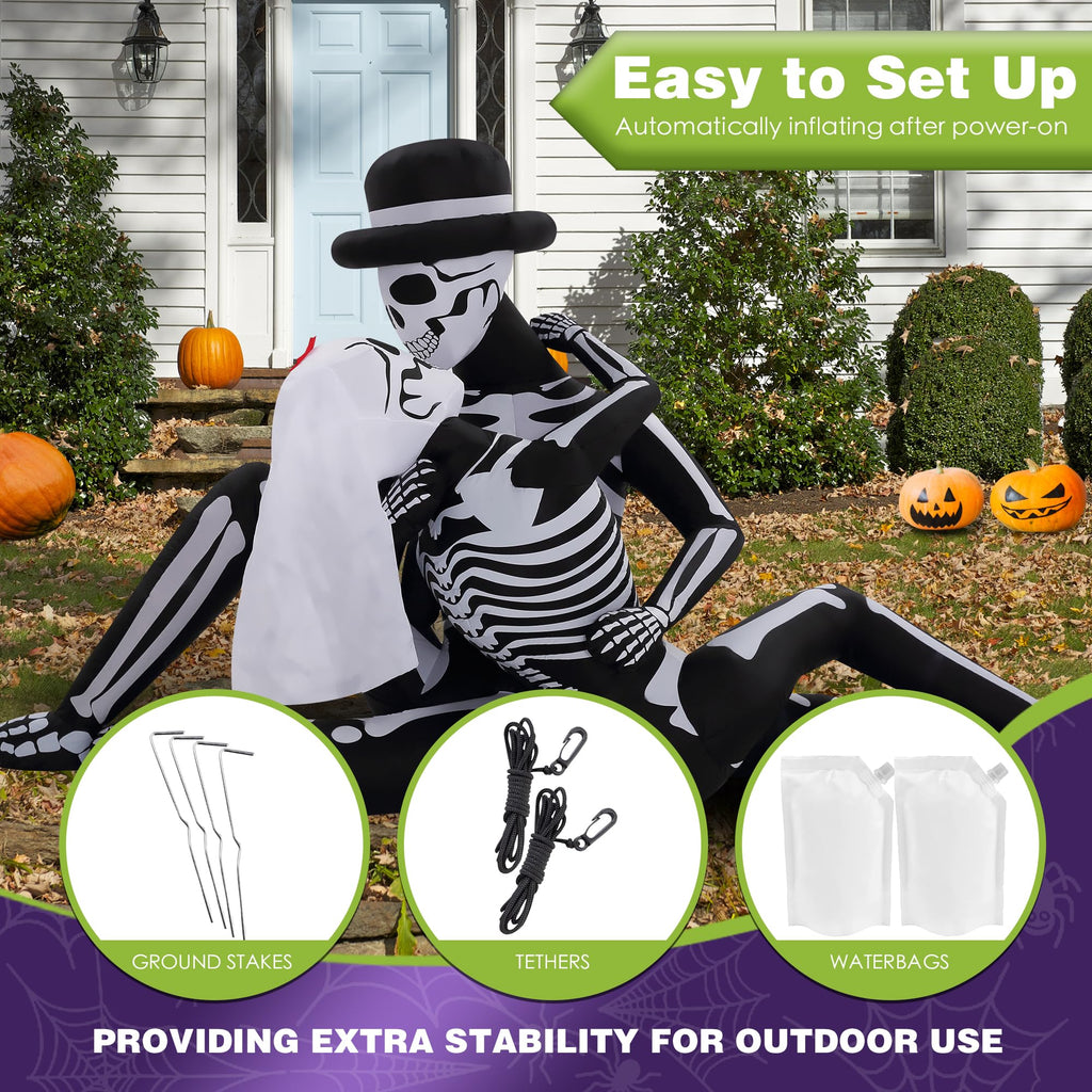 Funflatable 8.5 FT Giant Halloween Inflatables Cuddling Skeleton Couple Lovers Outdoor Decorations, Halloween Blow Up Yard Decorations with Built-in LED Lights for Yard Lawn Garden Decor