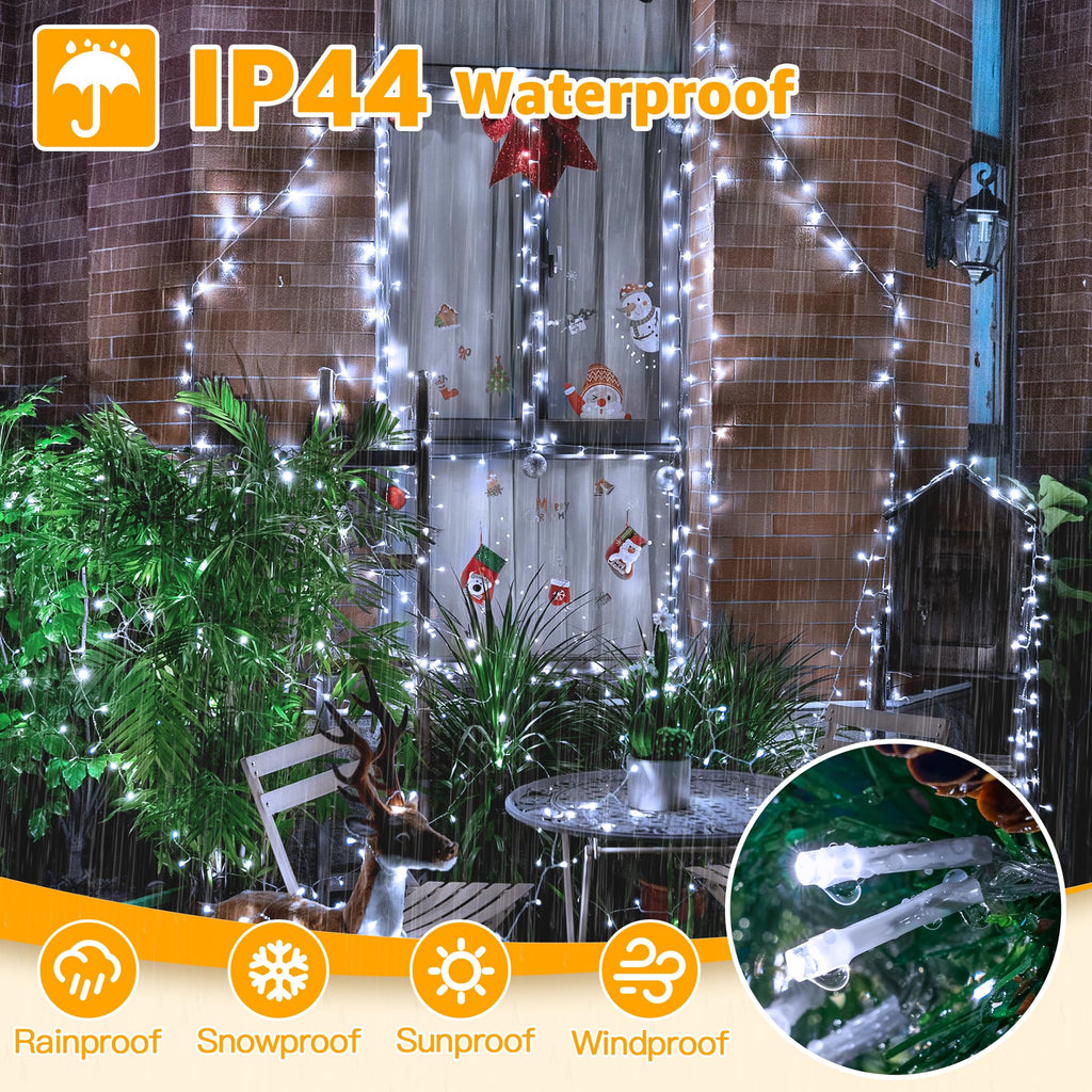Ollny Christmas Lights 120LED 40FT, Cool White Fairy Lights Waterproof Connectable Timer, 8 Modes Plug in String Lights for Bedroom Outdoor Tree Indoor House Decorations