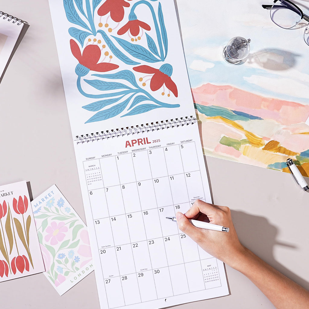 2025 Calendar - 2025 Wall Calendar 12 Months from Jan. 2025 to Dec. 2025, 8.5" x 23.4"(Open), The Perfect Matisse Style Calendar Planner with Ample Blocks for Writing, Beautiful Flower Calendar 2025