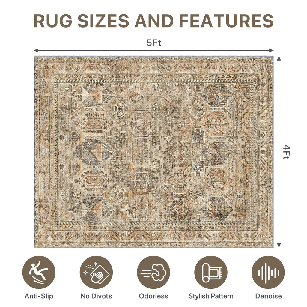 48"x60" Office Chair Mat for Hardwood Tile Floor, Under Desk Carpet Protector for Rolling Computer Chair Mat, Machine Washable Area Rug, Anti-Slip 1/5" Thick Low Pile Thin Vinyl Floor Mat, Wood