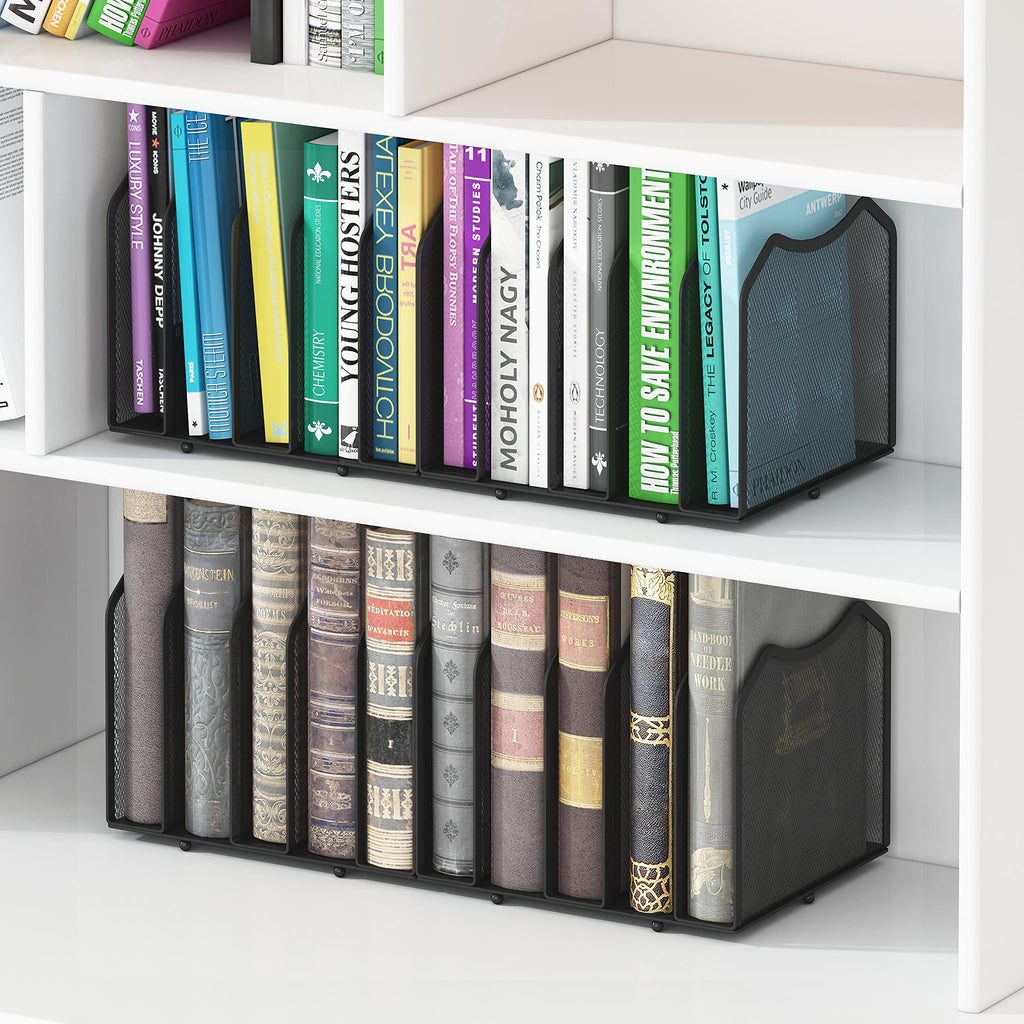 Mesh Desktop File Sorter Organizer, 5-Section Bookshelf for Desk Home Office, Black