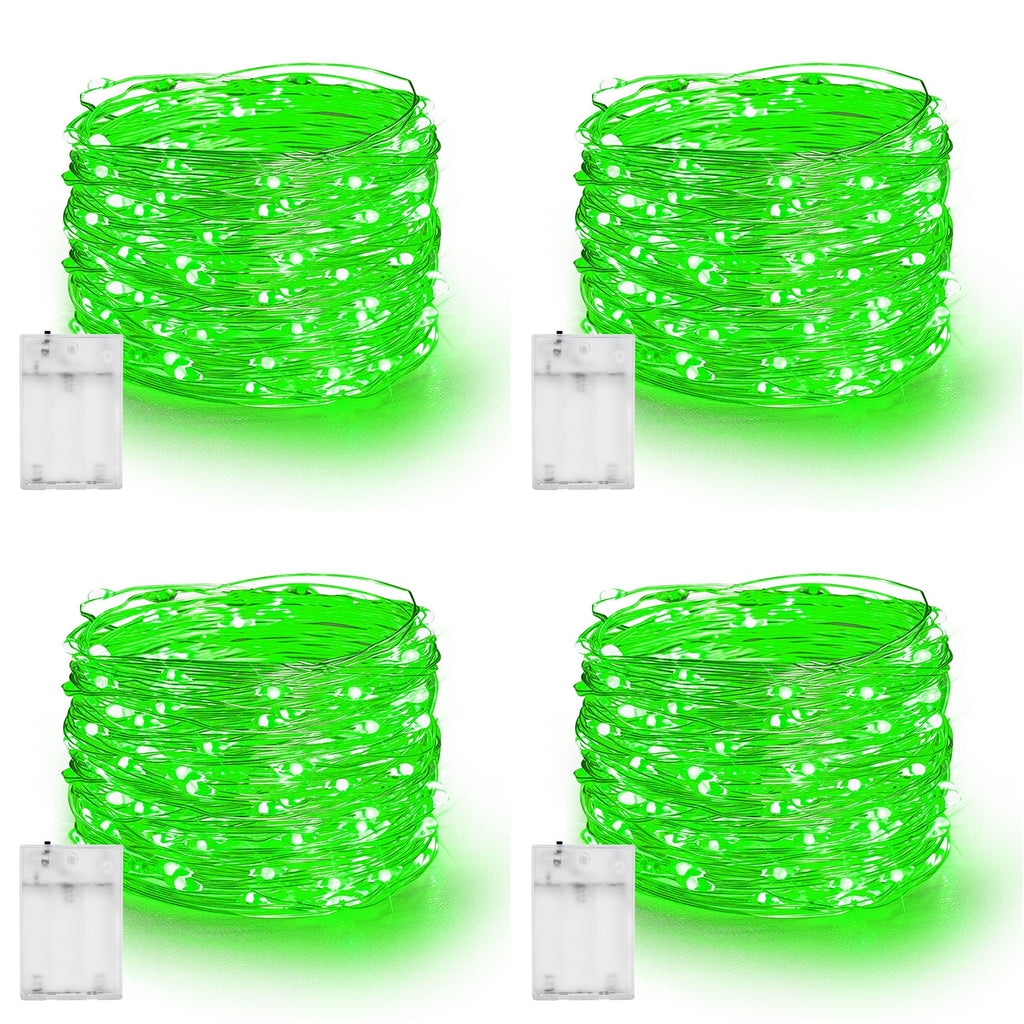 Dazzle Bright Fairy Lights Battery Operated, 4 Pack Total 80FT 240LED Silver Wire Waterproof String Lights, St. Patrick's Day Christmas Decorations for Indoor Outdoor Bedroom Yard Decor, Green