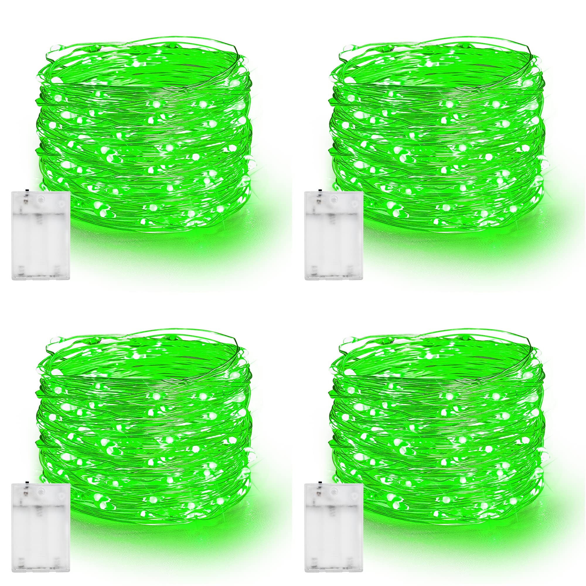 Dazzle Bright Fairy Lights Battery Operated, 4 Pack Total 80FT 240LED Silver Wire Waterproof String Lights, St. Patrick's Day Christmas Decorations for Indoor Outdoor Bedroom Yard Decor, Green