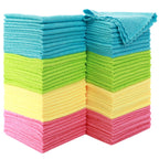 MOONQUEEN 72 Pack Microfiber Cleaning Cloth - Reusable Cleaning Rag, Fast Drying Cleaning Towels,12"X12", Green/Blue/Yellow/Pink