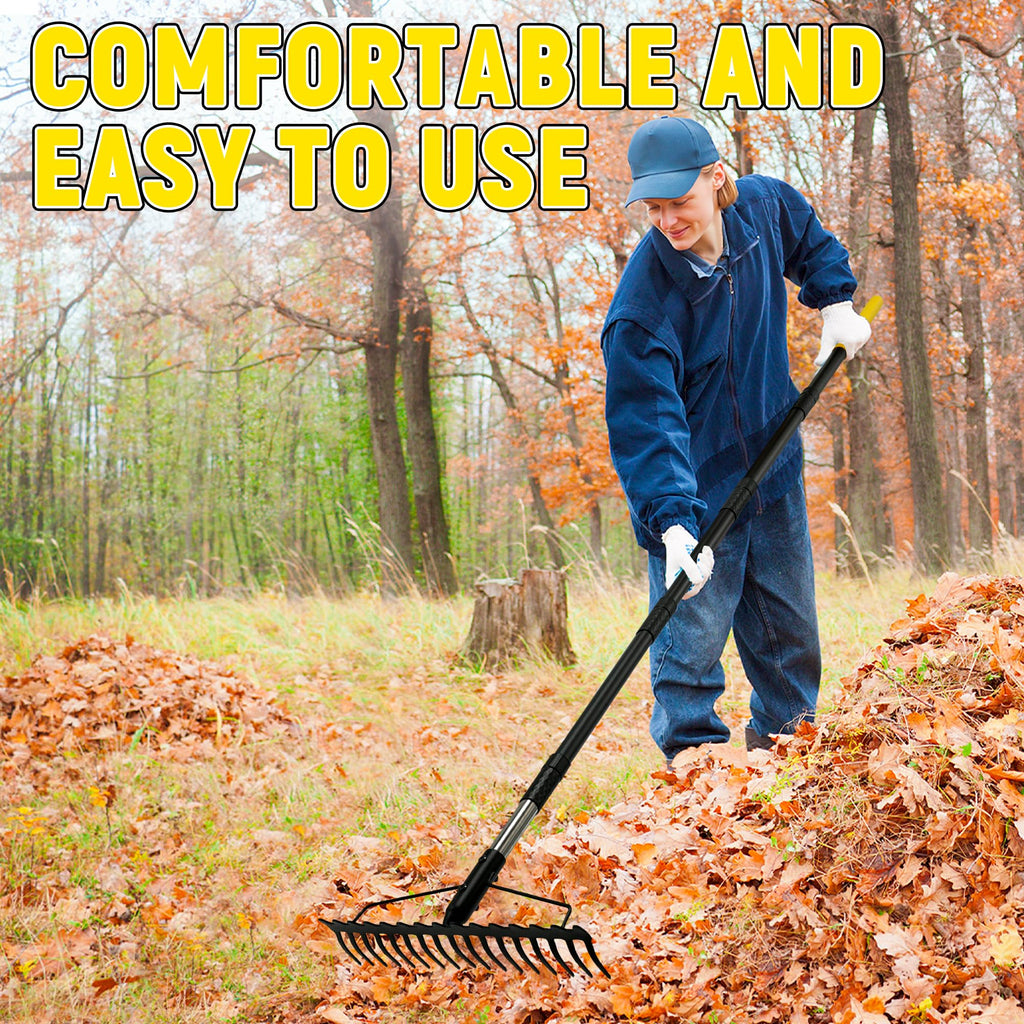 BlumeTrec Bow Rake, 68-Inch Adjustable Handle Garden Rake with 17 Steel Tines, Heavy Duty Dual-Sided Metal Rake Landscape Gardening Tool for Soil Loosening Lawn Yard Leaves Mulch Thatch Removing
